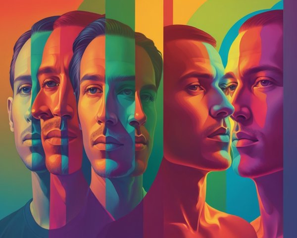 Stylized Male Faces in Bold Colorful Design