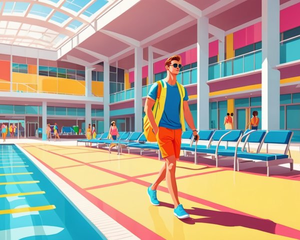 Vibrant Indoor Pool Area with Colorful Decor and Light