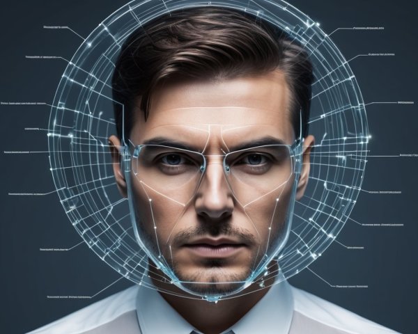 Close-Up Portrait of Man with Futuristic Digital Overlay