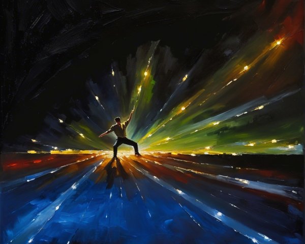 Painting of a dancer silhouetted in vibrant colors
