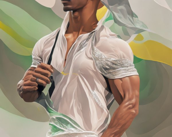 Athletic Dark-Skinned Man in Sheer Top and Headdress