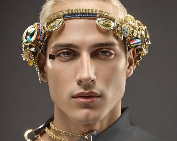 Portrait of a Young Man with Ornate Headpiece and Cane