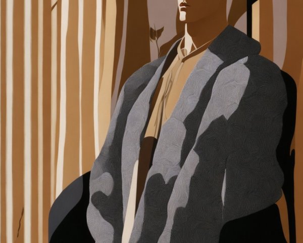 Stylized Figure in Minimalist Pillars and Warm Colors