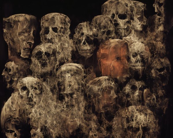 Intricate Skulls and Abstract Forms in Dark Composition