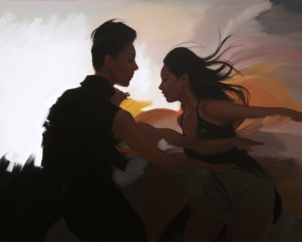 Silhouetted Figures in Dynamic Pose with Soft Hues