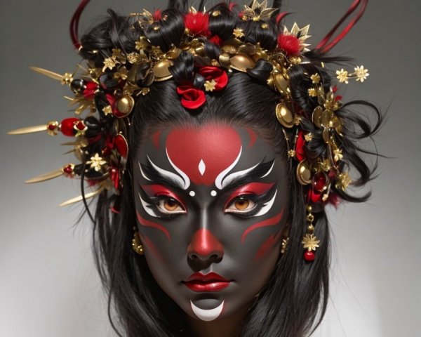 Portrait of a Woman with Bold Theatrical Makeup