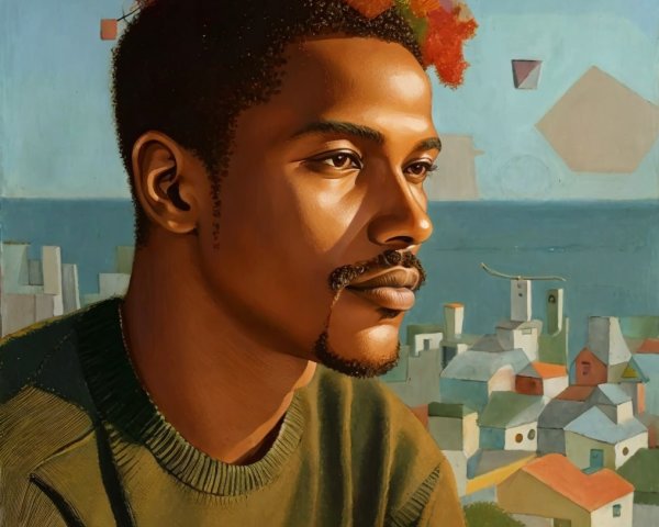 Young Man in Profile with Colorful Geometric Background