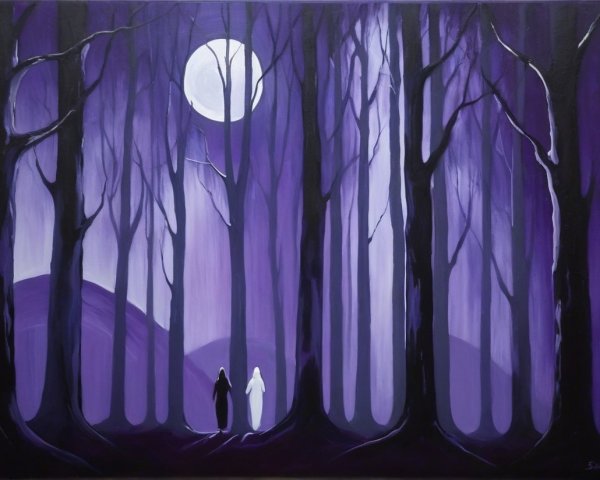 Mystical Forest Scene with Full Moon and Figures