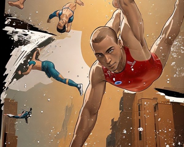 Digital Illustration of Divers Jumping into Pool