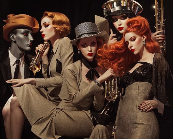 Vintage Mannequins in Elegant Jazz Club Attire