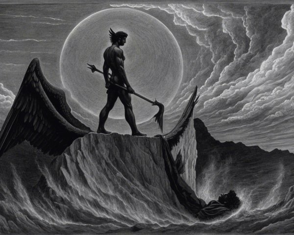 Winged Figure with Trident Overlooking Defeated Opponent