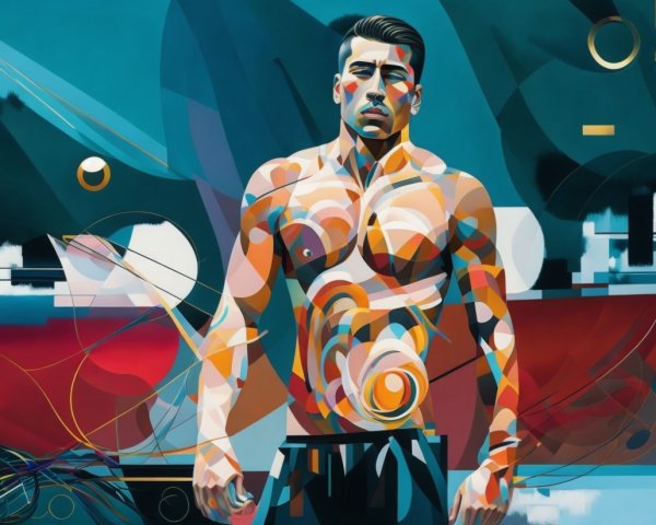 Stylized Male Figure in Abstract Geometric Background