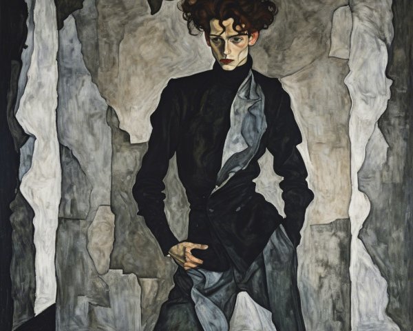 Stylish Figure in Black Against Muted Background