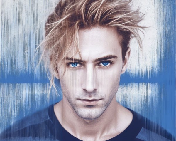 Portrait of a Young Man with Blonde Hair and Blue Eyes