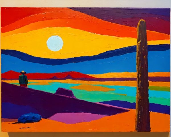 Vibrant Desert Landscape in Expressionistic Oil Painting