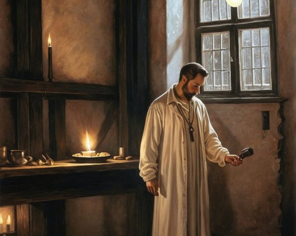 Solitary Figure in Dimly Lit Room with Wine Glass