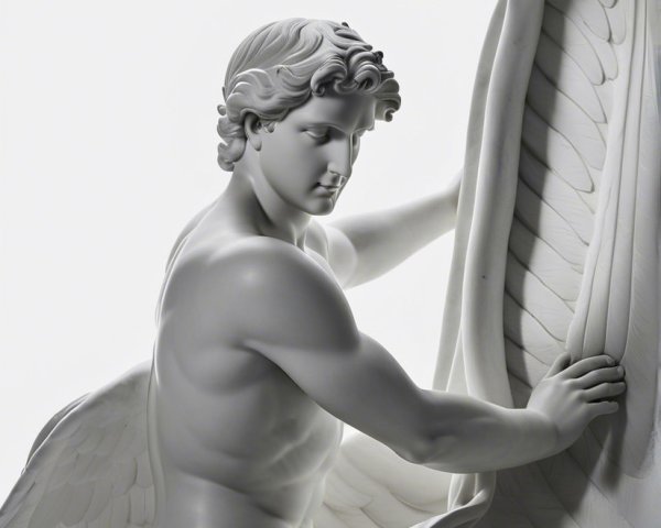 Marble Sculpture of a Winged Figure with Detailing