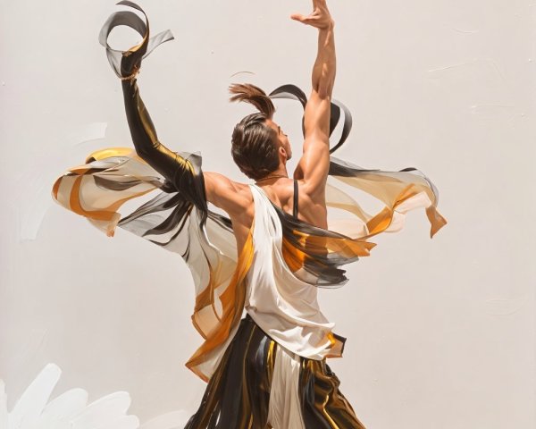 Dancer in Mid-Performance with Flowing Ribbons