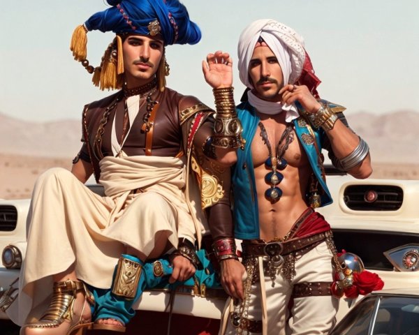 Stylish Individuals in Vibrant Desert Fashion Setting