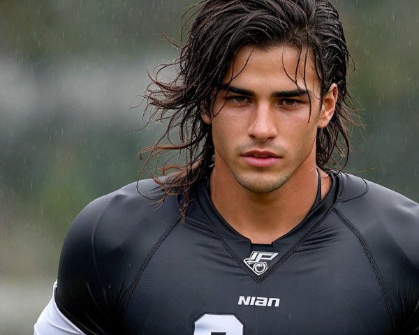 Young Athlete in Rain Showcasing Determination