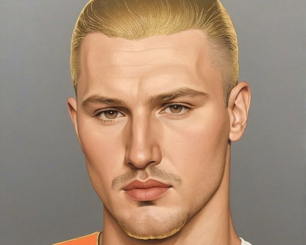 Young man in orange prison uniform with blonde hair