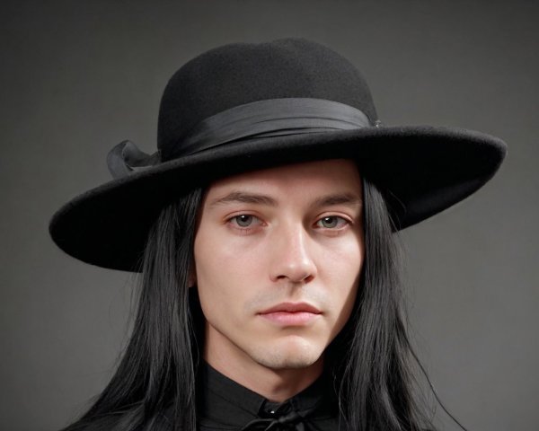 Young person with black hat and high-collared shirt