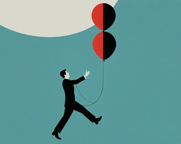 Silhouette of a Man Reaching for Balloons at Night