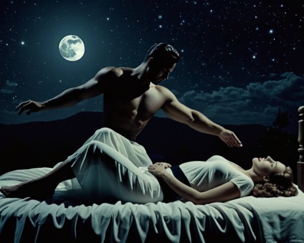 Romantic Scene Under Starlit Sky with Full Moon