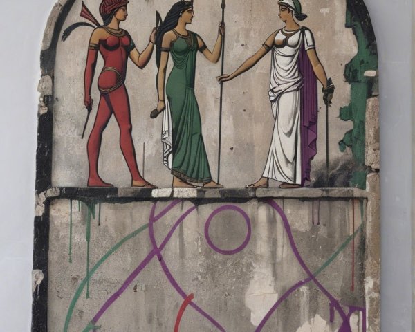 Vibrant Mural of Three Thematic Female Figures