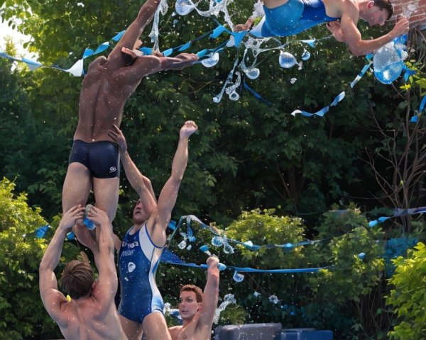 Athletes Performing Water Acrobatics at a Pool