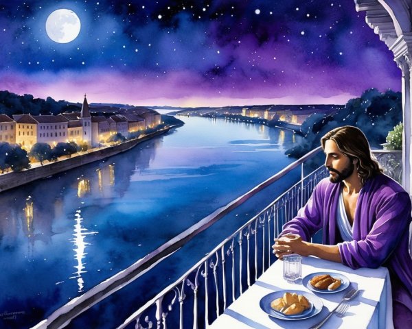 Serene Nighttime Balcony Scene Overlooking River