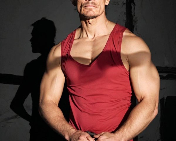 Athletic Man in Fitted Tank Top with Serious Expression