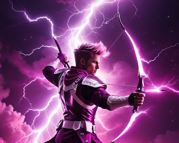 Futuristic Archer in Vibrant Lightning Background