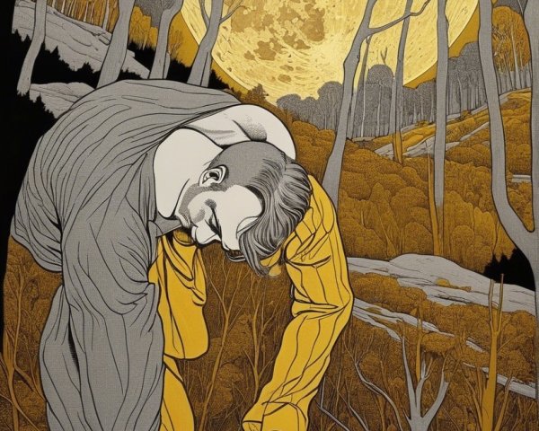 Moonlit Landscape with a Man and Barren Trees