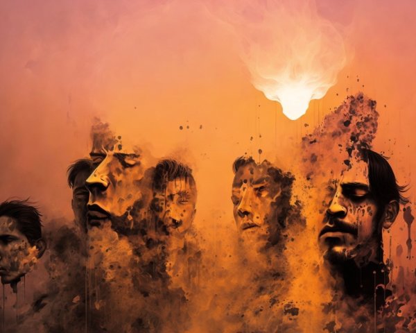 Surreal Artwork of Faces in Smoky Warm Hues