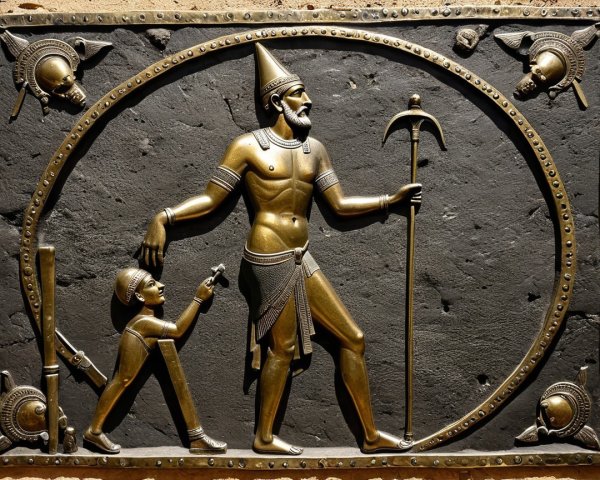 Ancient Egyptian Bronze Bas-Relief with Pharaoh and Birds