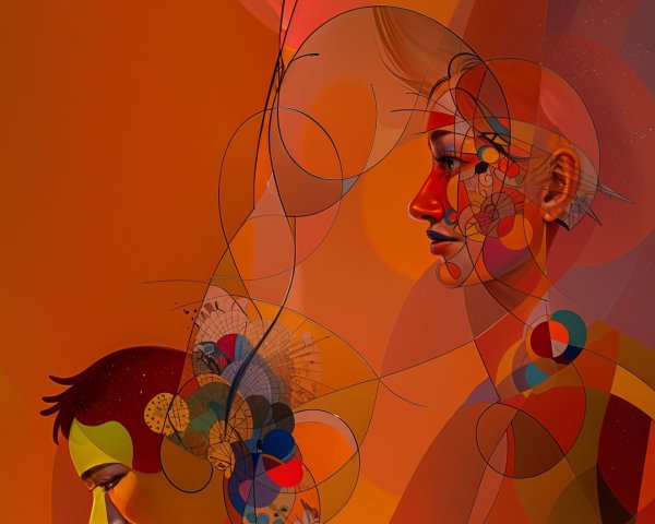 Abstract Figures on Vibrant Orange Background