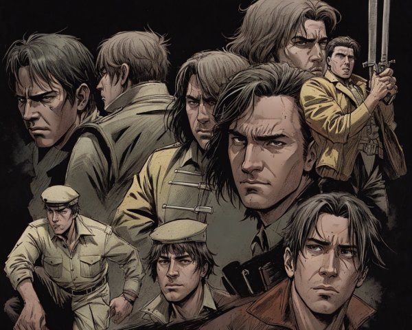 Collage of Intense Male Character in Military Attire