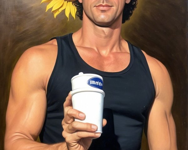 Muscular Man with Sunflower in Background Artwork