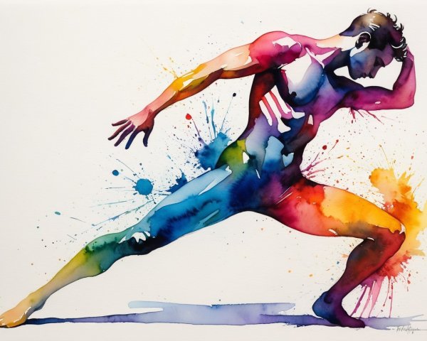 Dynamic Watercolor of Male Figure in Powerful Pose