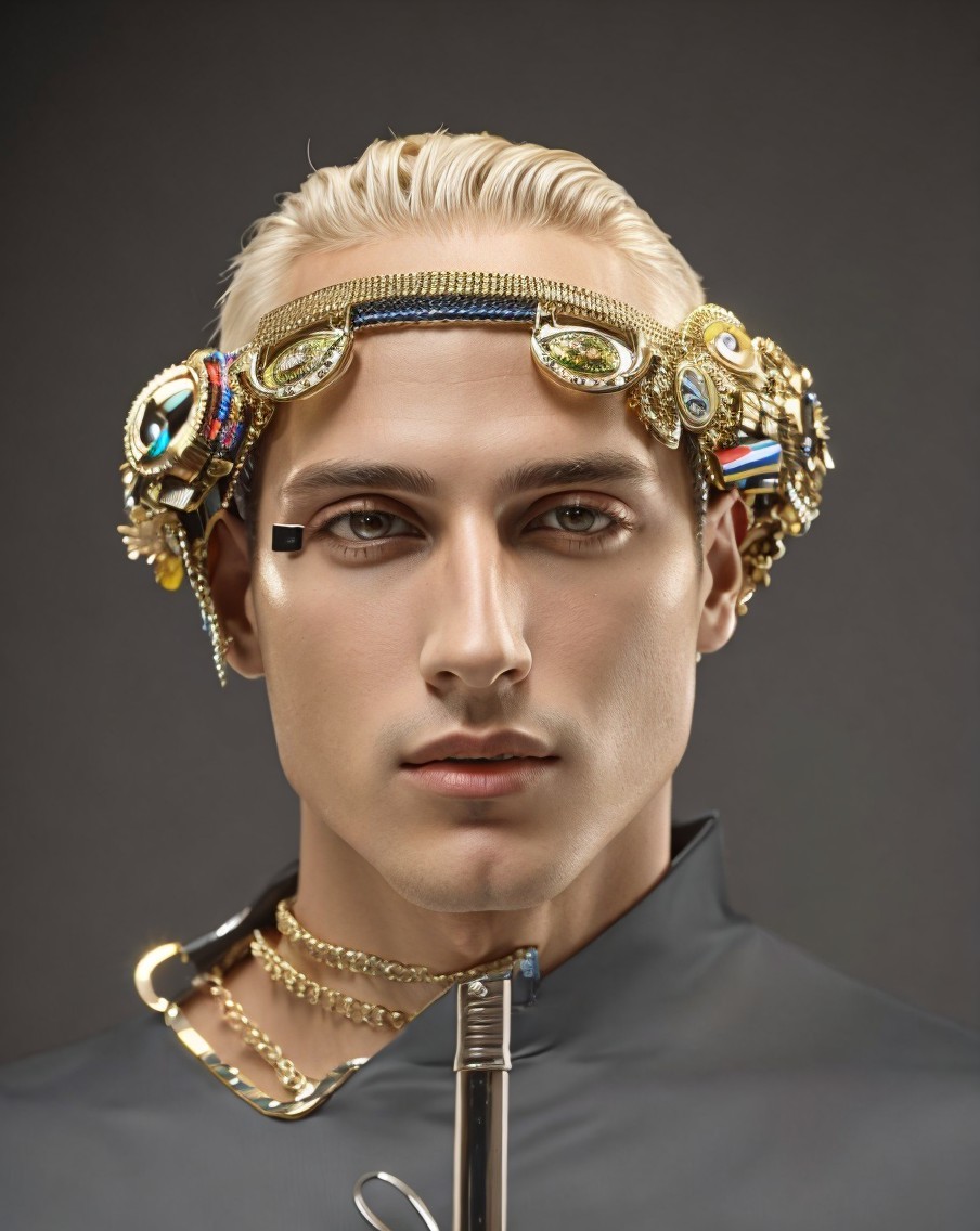 Portrait of a Young Man with Ornate Headpiece and Cane