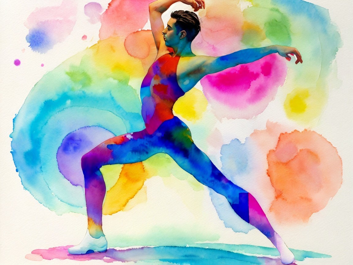 Dancer in Vibrant Watercolor with Abstract Background