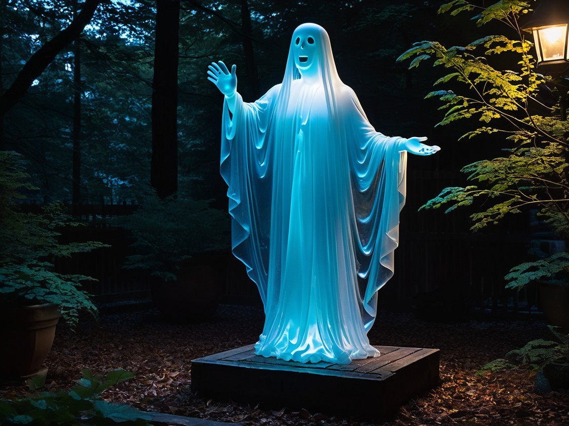 Translucent ghost figure in a dim outdoor setting