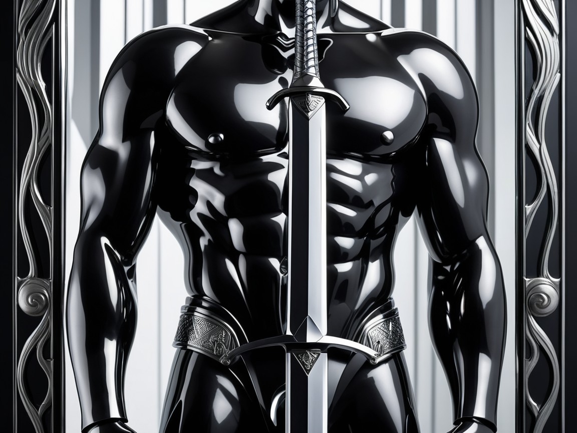 Muscular Human Figure with Sword in Dramatic Setting