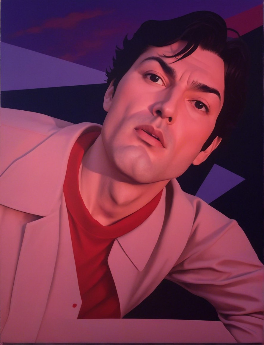 Stylized portrait of a man with geometric background
