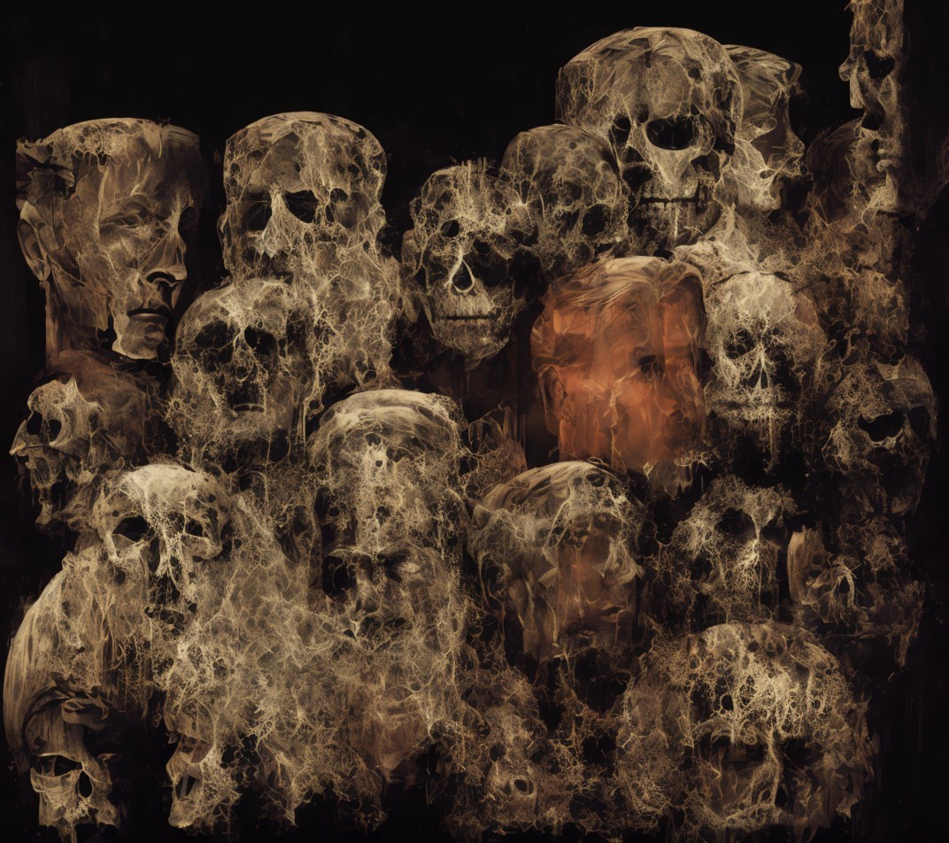 Intricate Skulls and Abstract Forms in Dark Composition