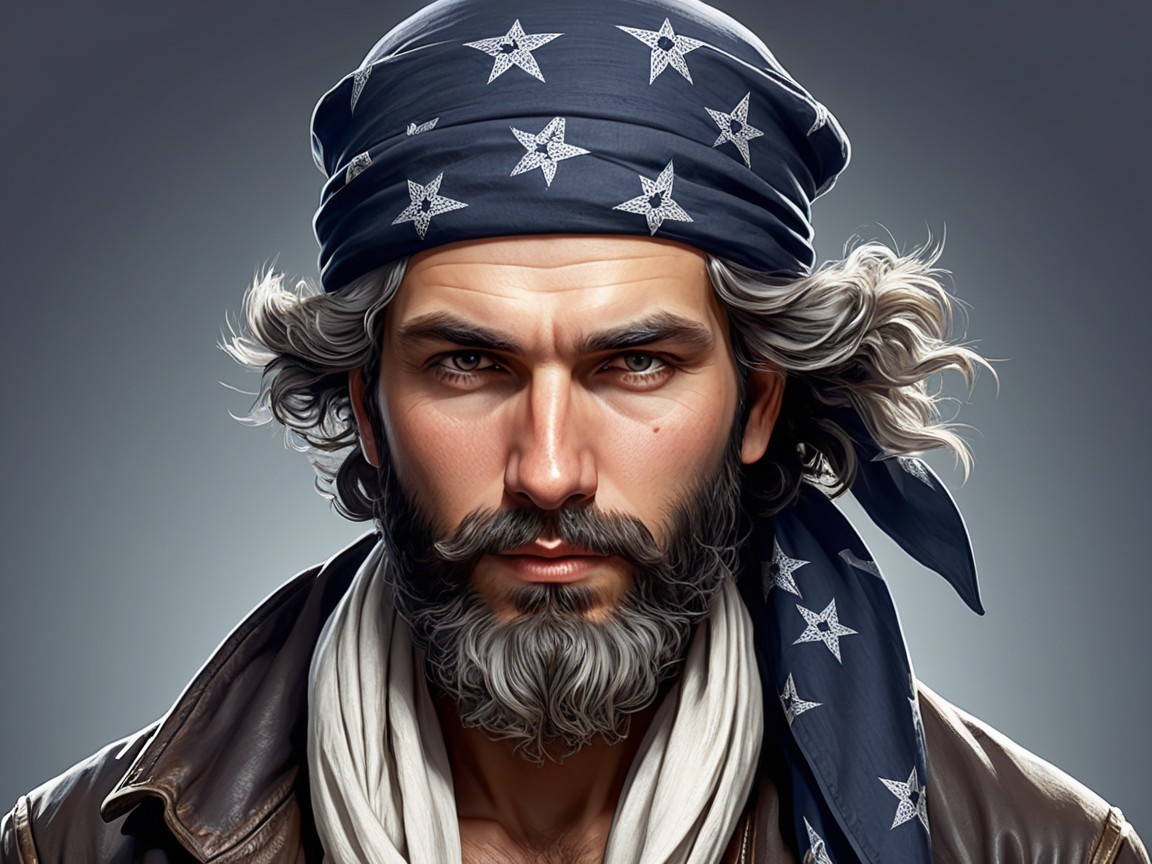 Digital portrait of a man with a thick beard and bandana