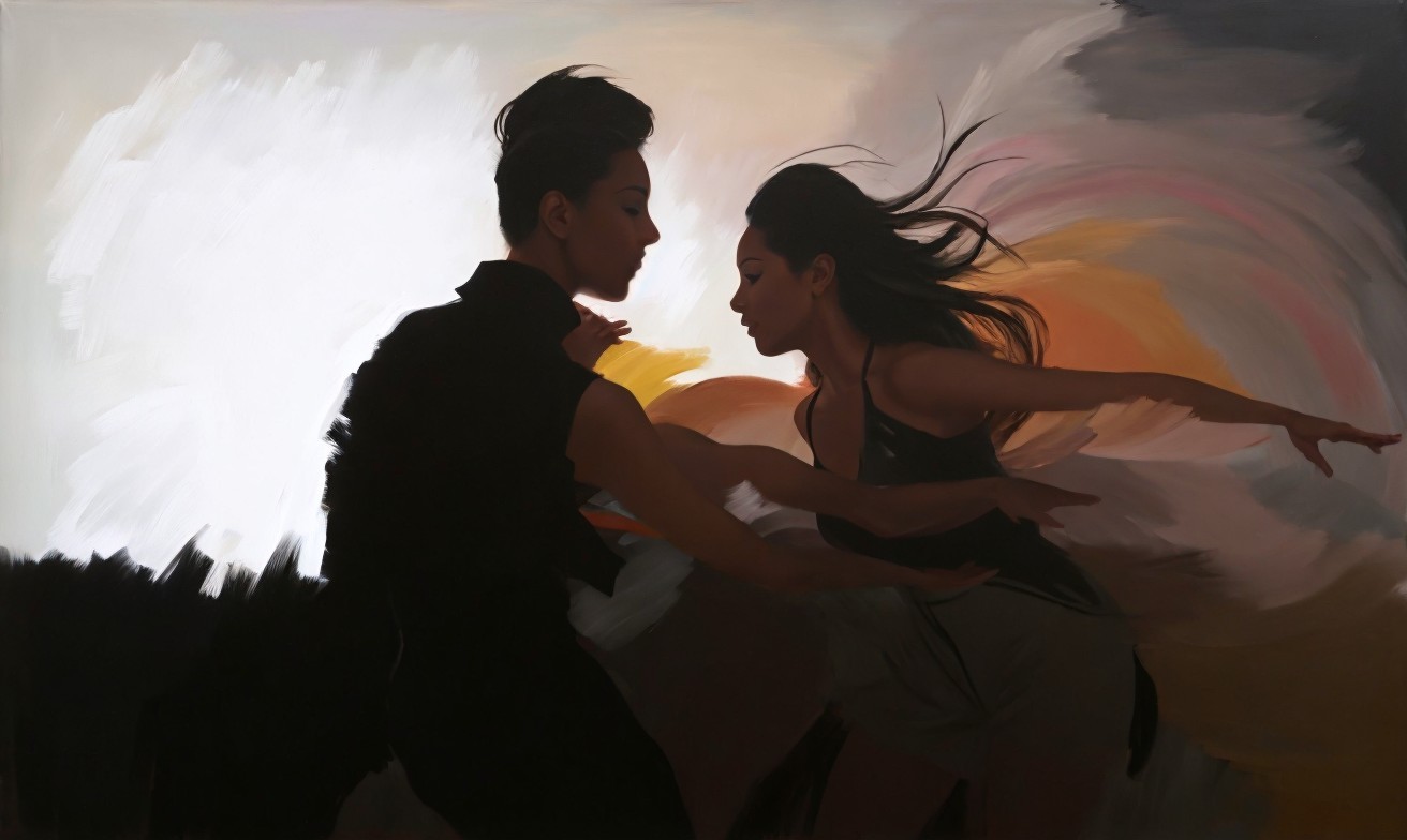 Silhouetted Figures in Dynamic Pose with Soft Hues