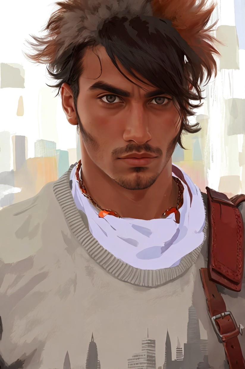 Young man with striking features in urban setting