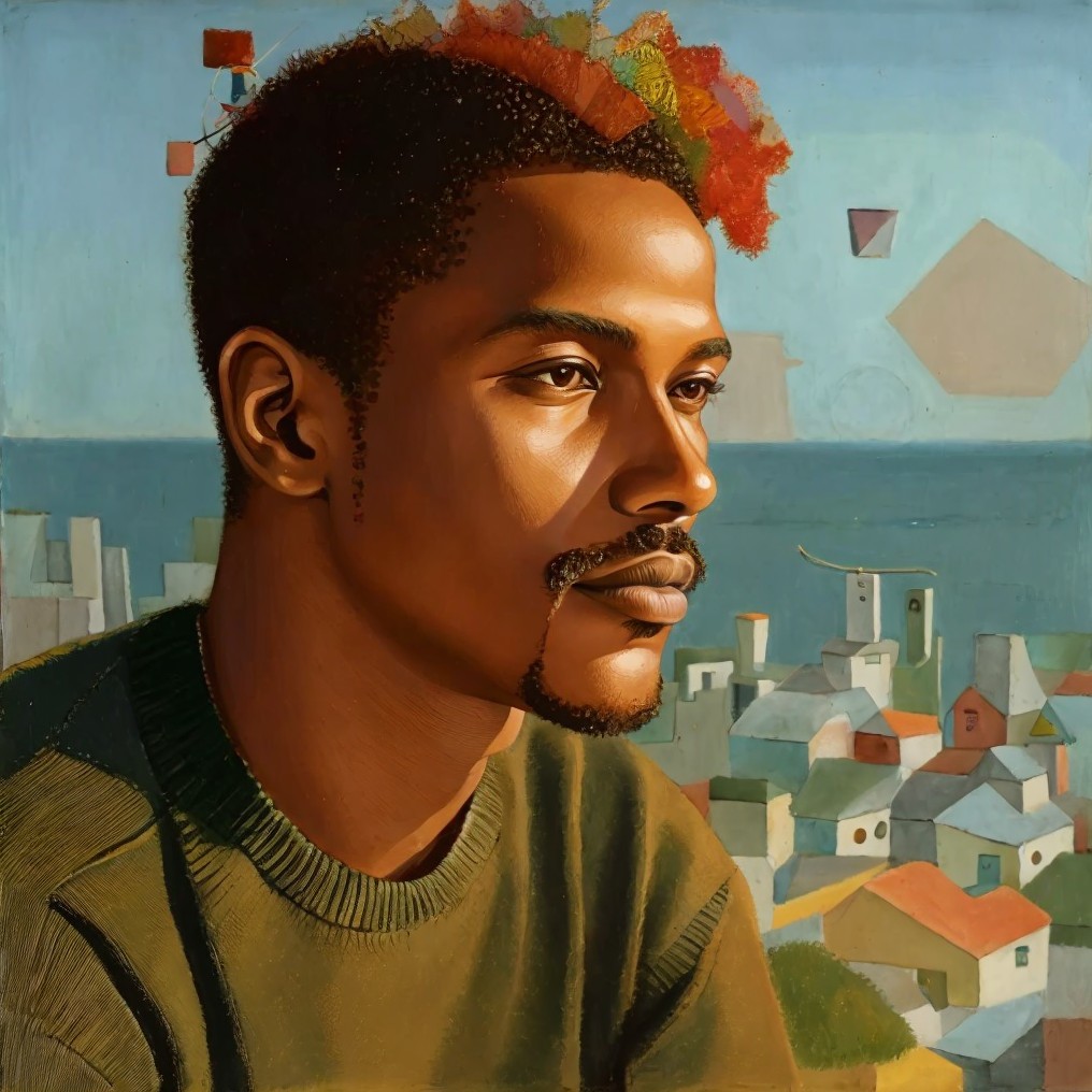 Young Man in Profile with Colorful Geometric Background